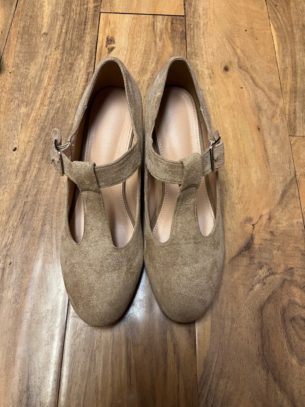 Women's Taupe Suede T-Strap Flats